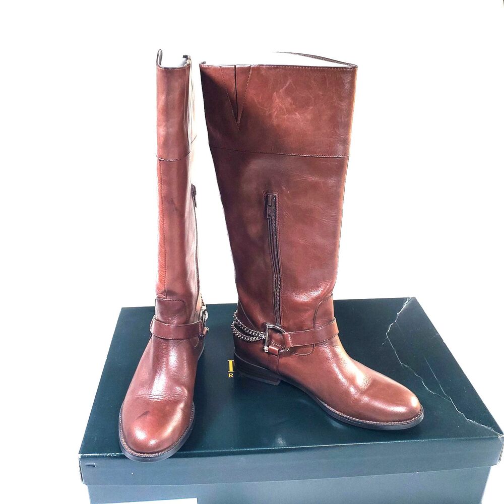 Lauren Ralph Lauren Women’s Brown Leather Boots Size 7 Chain Knee High